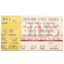 1988 David Lee Roth Skyscraper Tour DRESS REHEARSAL Ticket Lakeland Florida