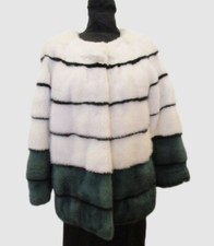 Women's New White  Green Mink Fur Jacket Coat Sz 8