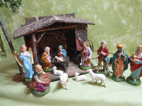 Vintage Germany and Italy Nativity - Wood Creche plus 15 pcs, Palm Tree - Picture 5 of 5