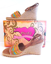 Vtg New Mudd Sandals Women's 9 M Jute Sisal Faux Suede Colorful Platform Slide