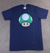 Nintendo Super Mario 1-Up Mushroom Graphic Tee T-Shirt Mediu Navy Heather NWOT