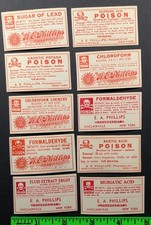 Vintage (Lot of 10) Poison Danger Pharmacy Medical Labels