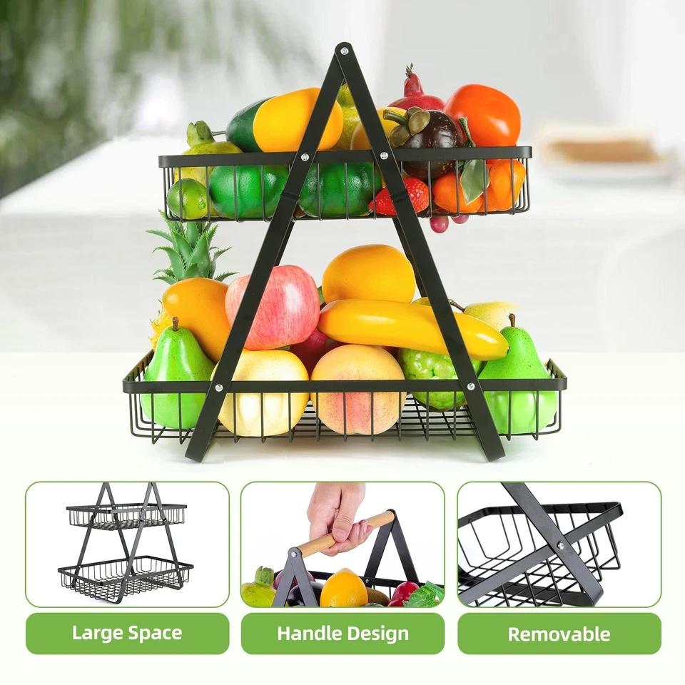 2 Tier Metal Kitchen Countertop Organizer, Fruit And Vegetable Basket - Image 4 of 4