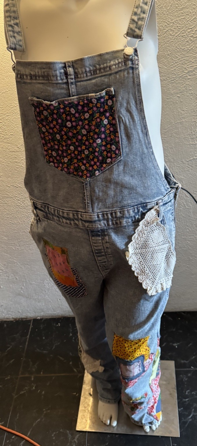 Upcycled/reworked Boho Patchwork Bob Overalls Den… - image 1