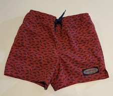 Vineyard Vines Chappy Swim Trunks Red Blue Shark Pattern Sz 4T