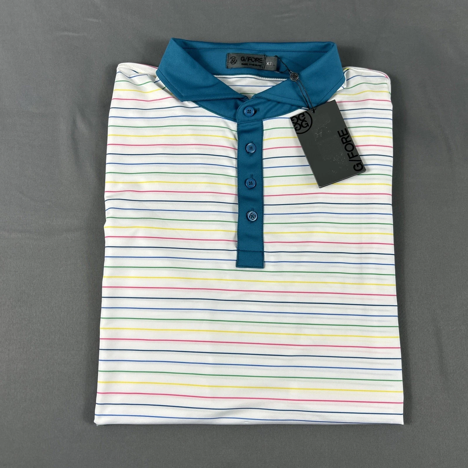 G/Fore G4 Golf Shirt Polo Sleeve Logo Striped XXL White Polyester NWT MSRP $120