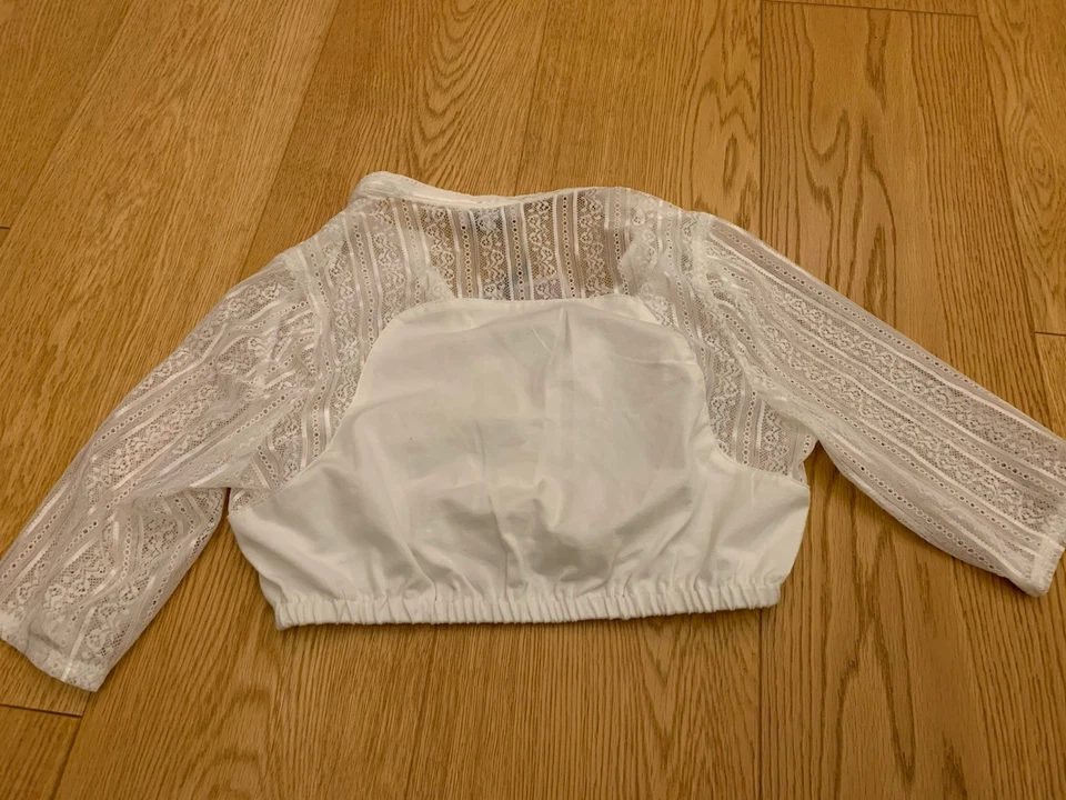 Dirndlbluse 34 MarJo Ilse-Linda weiß / off white halbarm Spitze Streifen floral - Bild 4 von 4