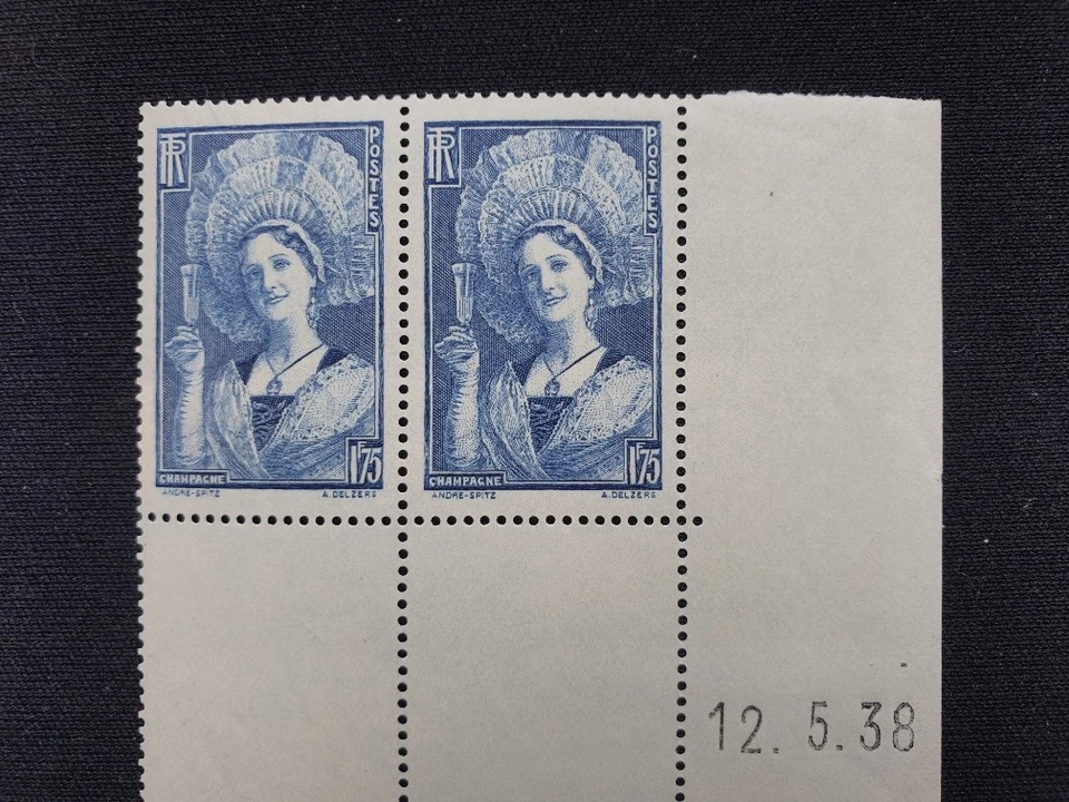 Paire de timbres neufs France Luxe** MNH YT 388 : "Champenoise" - Photo 1/1