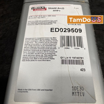 Lincoln Electric Shield-Arc HYP+ 3/16'' Stick Welding Electrodes 50 Lb ED029509