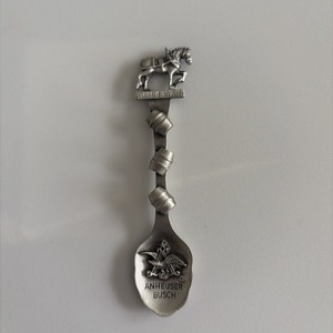 Vintage Fort USA Anheuser Busch Pewter Spoon Barrel Horse Logo Advertising
