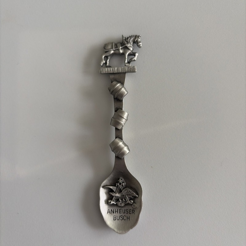 Vintage Fort USA Anheuser Busch Pewter Spoon Barrel Horse Logo Advertising