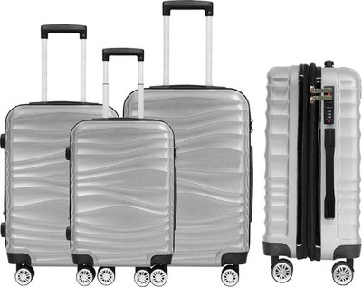 DMS Kofferset 3-tlg ABS Hartschale Silber TSA Schloss 360° Rollen Erweiterbar