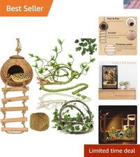 Naturalistic Reptile Habitat with Coconut Shell Hideout and Climbing Vines
