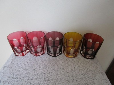 Vintage Nachtmann Whiskey Water Juice Glasses Multicolor Cut To Clear Set Of 5