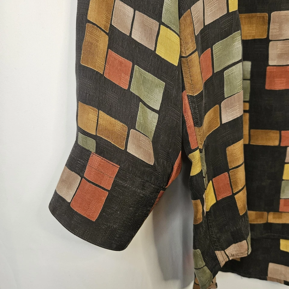 De Colección Marco Trani Italiano Seda Multicolor Geométrico Abstracto Manga Larga Talla Grande Foto 4 de 4