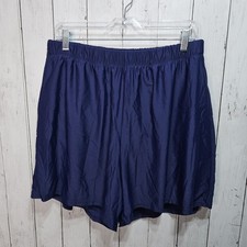 Island Escape Women's Blue Solid Swim Shorts Brief Elastic Waist Pull On 22W