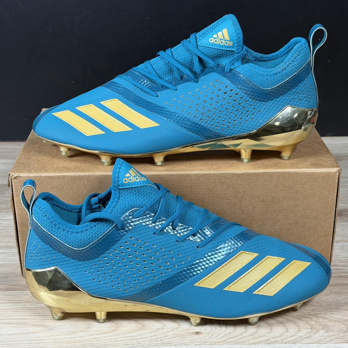 Adidas Adizero 8.0 Football Cleats Mens 13 Teal Blue Gold Molded