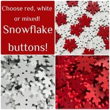 8 or 16 Snowflake buttons 25mm red white snow flake wood snowflakes
