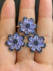 NATURAL  TANZANITE 4X5 SAPPHIRE  STERLING SILVER 925 RING EARRING