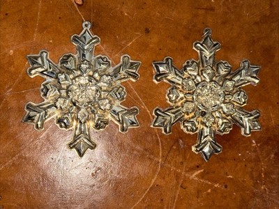 Vintage 2 Gorham Sterling Silver Snowflake Christmas Ornaments 1995