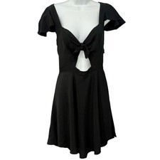Reformation Black Midriff Cut Out Tie Front Mini Flutter Sleeve Dress sz S OOAK