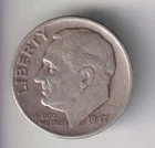 1947-P ROOSEVELT DIME 10¢ PHILADELPHIA 90% SILVER COIN UNITED STATES MINT