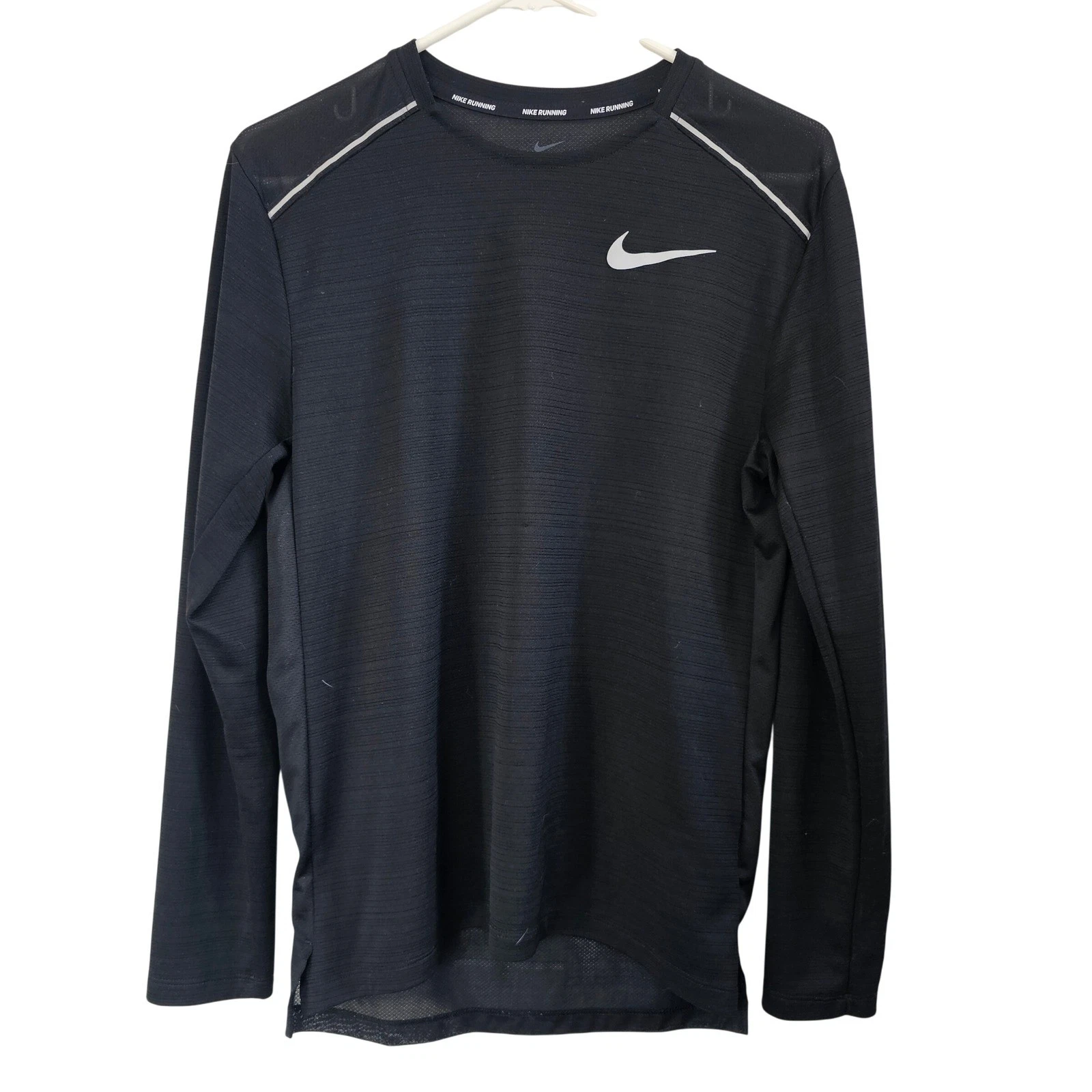 Nike Running Dri-FIT Long Sleeve Shirt Mens Small Black Reflective Training Top