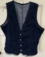 Women  s Blue Denim V-Neck Button Front Sleeveless Vest Solid Size 18 Regular