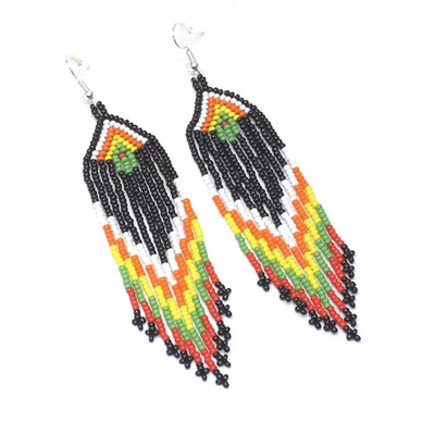 Handmade beaded Black Multicolored hook native style earring