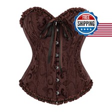 Frawirshau Women's Overbust Costume Corset Renaissance Victorian Brown L