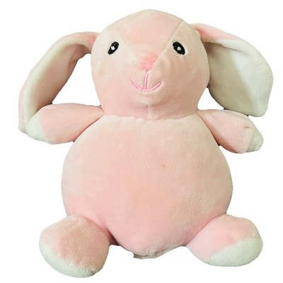 BEST MADE TOYS PINK PLUSH BUNNY, RATTLE, EMBROIDERED FACE, PUDGY BABY TOY
