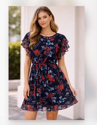 Dolan Dress Womens XL Black Floral Chiffon Fit Flare Ruffle Flutter Sleeve Mini | eBay Dolan Dress Womens XL Black Floral Chiffon Fit Flare Ruffle Flutter Sleeve Mini | eBay