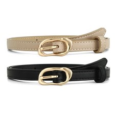 Set of 2 Skinny Belts for Women Jeans Faux Leather Ladies Thin Waist Belt for...