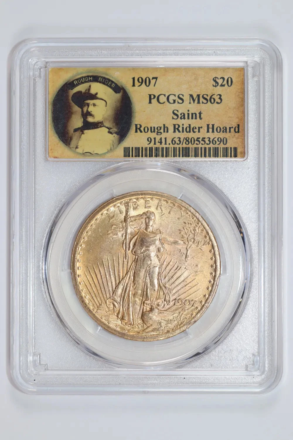 1907 $20 GOLD SAINT GAUDENS DOUBLE EAGLE PCGS MS63