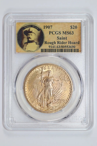 1907 $20 GOLD SAINT GAUDENS DOUBLE EAGLE PCGS MS63