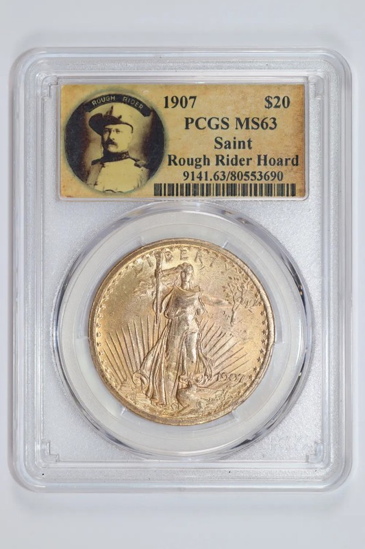 1907 $20 GOLD SAINT GAUDENS DOUBLE EAGLE PCGS MS63