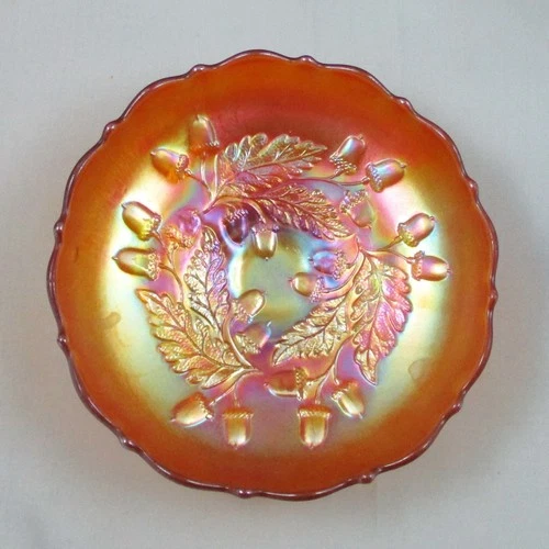 FENTON ACORNS MARIGOLD CARNIVAL GLASS ROUND BOWL BRACKET EDGE