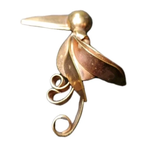 Vintage Jewelry Pin Brooch 1930s Tropical Art Deco Bird In Brass