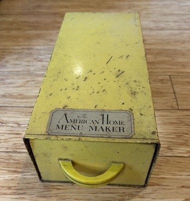 The American Home Menu Maker metal Yellow 1950 s W/ Lots Of Recipes VTG