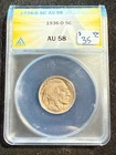 1936 D BUFFALO NICKEL ANACS AU 58 287