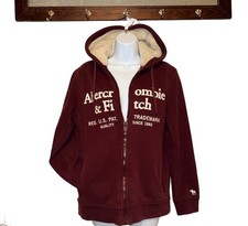 Y2K Abercrombie  Fitch Fur lined Burgundy Zip-Up Hoodie small Vintage jacket