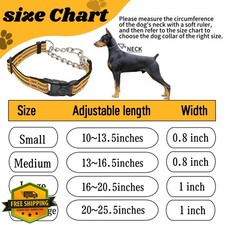 Martingale Dog Collar Orange XL Reflective Nylon Chain Quick Release Buckle