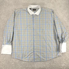 Steven Land Shirt Mens 20 36/37 Collard Long Sleeve Plaid Dress Yellow
