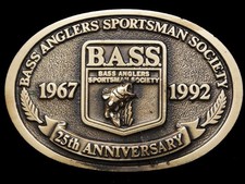 JF07137 VINTAGE 1989  BASS ANGLERS SPORTSMAN SOCIETY  BRASSTONE BELT BUCKLE
