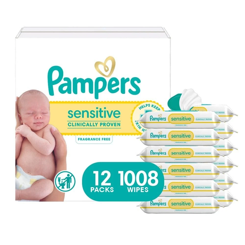 Pampers Sensitive Baby Wipes, Water Based, Clinically 1008 Count (Pack of 1)