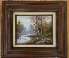 2 Vintage Framed Landscape Oil Paintings River Scene 18"x16" Signed