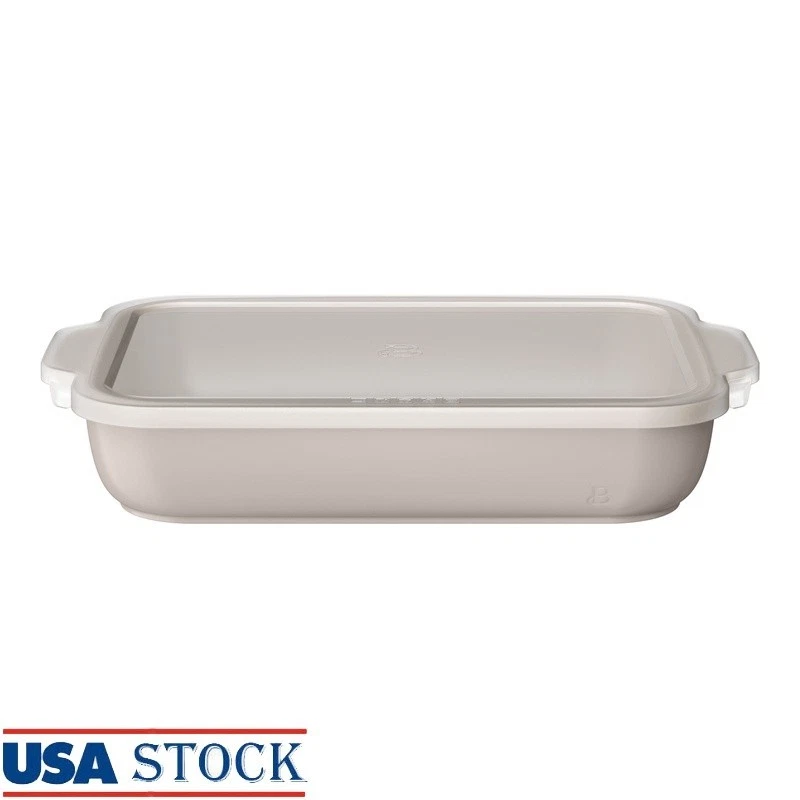 9x13 Stoneware Baker W/ Lid Casserole Pan Easy Storage Even Heat Distribution US