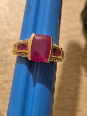 Stunning TJC African Ruby Natural Zircon Ring 18K Gold Vermeil Plated Silver