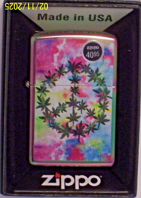New Genuine USA Windproof Zippo Oil Lighter 854476 Peace Pot Leaf Spectrum Case