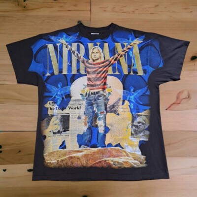 Nirvana t shirt vintage style Kurt Cobain Over Print size XL Nirvana t shirt vintage style Kurt Cobain Over Print size XL